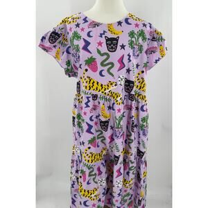 Nooworks Hastings Frida Dress Purple Tiger Snake Short Sleeve Midi XXL 2XL NWT